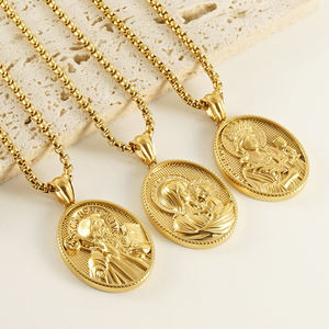 Collar con colgante de Jesús María en relieve de acero inoxidable chapado en oro de 18 quilates, collar de cadena con caja de abalorio de cruz cristiana religiosa - Product Image 3