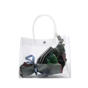 Custom Logo Wholesale Waterproof Clear Reusable Shopping Bag Fashion Transparent Pvc Cosmetic Tote Bag With Handles