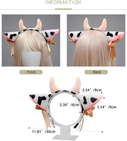 E0027 Serre-tête à oreilles de vache Cerceau à poils d'animaux avec nœud Ruban Cloche Serre-tête à oreilles de vache et cornes Accessoire pour déguisement
