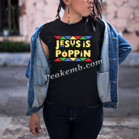 Service de transfert de film DTF religieux personnalisé avec logo « Jesus Is Poppin » à repasser, impression de transfert sur film DTF chrétien pour motifs melaninés