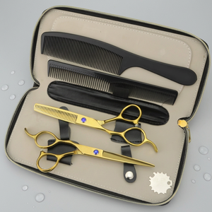 Ensemble de ciseaux à effiler en acier inoxydable doré, 4 pièces, kit de barbier et de salon avec peignes et étui à fermeture éclair - Product Image 3