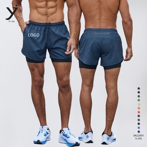 กางเกงออกกำลังกายสำหรับผู้ชายกางเกงออกกำลังกายออกกำลังกายป้องกันแสงสะท้อนสองชั้นแห้งเร็วระบายอากาศปลอมสองชิ้นสามส่วนดีไซน์แอคทีฟ - Product Image 2