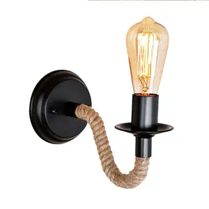 wandlamp 220v Suppliers-Vintage Henneptouw Wandlamp E27 110V 220V Indoor Loft Outdoor Gang Wandlampen Industrial Blaker Bedlampje