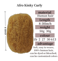 Trame de Cheveux Humains Afro Crépus Bouclés Teintables Non Traités Noir Naturel, 30g 50g, pour Extensions Dreadlocks - Vente en Gros