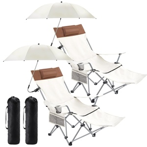 Beach Chair <b>Umbrella</b> Manual Reclining Camping Chair Footrest Adjustable Travel Use SPF 50+ UV Protection Straight <b>Umbrella</b> - Product Image 1