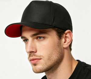 Casquette de baseball en cuir PU noir avec dessous de visière rouge, visière incurvée réglable, 6 panneaux, unisexe, vierge et unie - Product Image 4