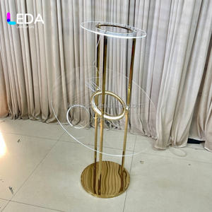 Centro de Mesa LEDA para Bodas, Soporte de Flores de Metal Dorado, Panel Acrílico con Luz para Decoración de Eventos y Fiestas - Product Image 1