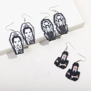 Boucles d'oreilles pendantes en acrylique géométriques de dessin animé, motif pois, pour petite fille, style robe mignonne, inspirées de Wednesday <span class=keywords><strong>Addams</strong></span> - Product Image 5