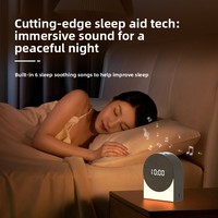 Haut-parleur sans fil pour aide au sommeil par bruit blanc, veilleuse LED, réveil, minuteur, lampe de chevet en tissu – Alimenté par piles, cadeau pour la maison