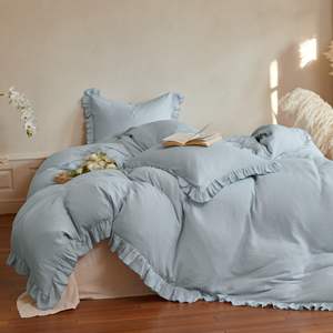 Высококачественный светло-серый комплект постельного белья из 100% хлопкового муслина, 2 слоя, пододеяльник из муслиновой марли - Product Image 3