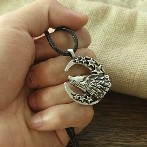 Collier en cordon avec pendentif lune et loup hurlant, collier unisexe avec pendentif loup pour homme - Product Image 4