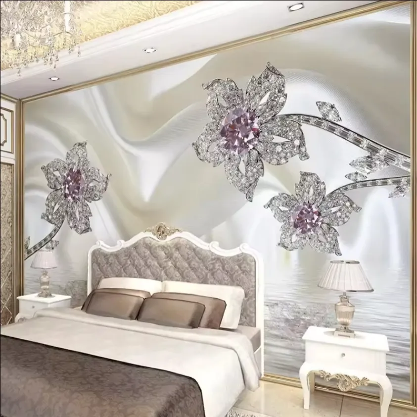 Modern Pearl Jewelry Murals Wall Paper Hotel Dining Room Living Room Home Decoration 3d Embossed Luxury Wallpaper