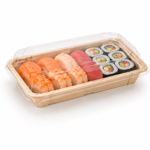 Boîte à sushi et charcuterie jetable écologique avec couvercle, contenants alimentaires robustes en papier kraft <span class=keywords><strong>pour</strong></span> traiteur, plats à <span class=keywords><strong>emporter</strong></span> et assiettes à sushi - Product Image 4