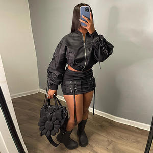 T Selling Baseball Dress <span class=keywords><strong>Srt</strong></span> Ensemble Deux Pièces Filet Rouge Poche Sac Hip Jupe Couleur Unie Riveté Sangle Robe Femme - Product Image 6