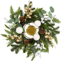 Anillo de Navidad para velas con follaje de cedro, piñas y bayas blancas, 11.8 pulgadas, centro de mesa festivo para mayoristas