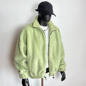 Chaqueta de lana <span class=keywords><strong>polar</strong></span> para hombre con cuello levantado y logotipo personalizado de fábrica OEM, chaqueta de lana de Sherpa con cremallera bordada - Product Image 3