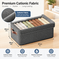 Boîte de rangement en tissu cationique 47x28x20cm avec couvercle transparent, résistante à l'humidité, robuste, grande capacité, pour serviettes et literie