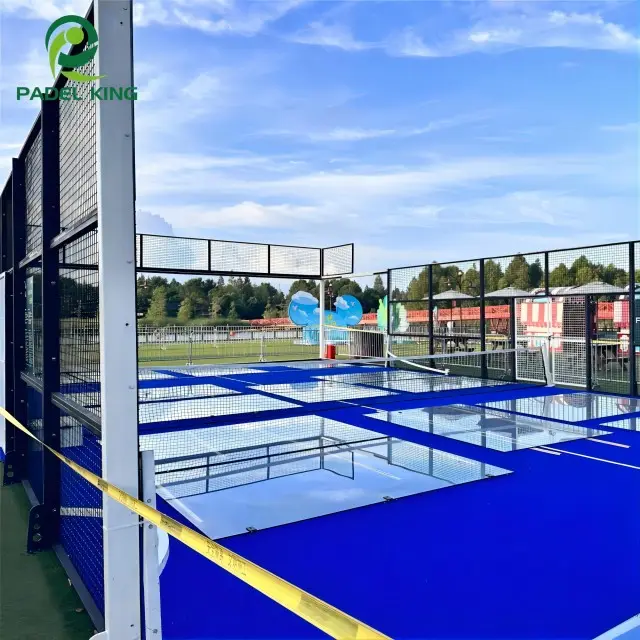 Internationale Padel Court Vereniging Ce Gecertificeerde Blauwe Kleur Kunstgras Panoramische Padel Tennisbaan