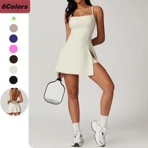 Verano al aire libre Pickleball desgaste correr mujeres <span class=keywords><strong>Beige</strong></span> falda <span class=keywords><strong>tenis</strong></span> vestido entrenamiento de una pieza deporte Catsuit bádminton Golf Padel desgaste - Product Image 1