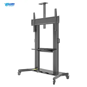 100inch Double Column Mobile TV Stand Rolling TV Cart Floor Stand With Mount On Lockable Wheels Height Adjustable Shelf