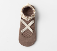 Chaussettes de yoga antidérapantes, en dentelle, à dos ouvert, avec poignets courts et attaches croisées pour la danse et le sport
