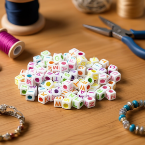 Perline con Lettere Ilan 6x6mm Multicolore Base Bianca 17g - Product Image 3