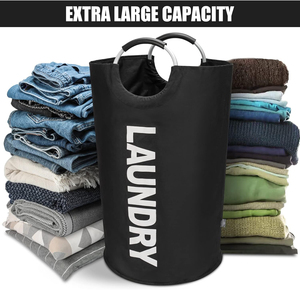 Panier à linge pliable grande capacité avec poignées, sac à linge autoportant haut, bac à linge sale pliable en tissu - Product Image 6