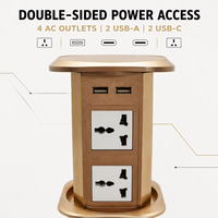 Goldene 100mm Universal-Doppelseitige Smarte Pop-up-Steckdose für Küchenarbeitsplatten mit 2 USB- und 2 USB-C-Anschlüssen sowie kabellosem Ladegerät