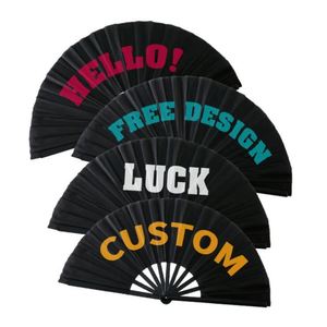 Wholesale Sublimation Blanks Polyester Large Black Plastic Bamboo Handle Folding <b>Hand</b> <b>Fan</b> Clacking <b>Fans</b> - Product Image 6
