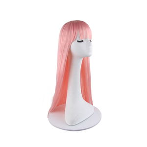 Perruque de <span class=keywords><strong>cosplay</strong></span> Darling in the Franxx <span class=keywords><strong>Zero</strong></span> <span class=keywords><strong>Two</strong></span>, rose pêche, franges droites complètes, cheveux synthétiques longs et raides, pour cosplayeur d'anime - Product Image 2