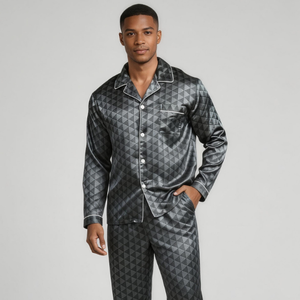 Pyjamas en soie pour hommes, ensemble de vêtements de maison de luxe personnalisés pour hommes, vêtements de détente doux et rafraîchissants, vêtements de nuit pour hommes, production en gros en usine - Product Image 1