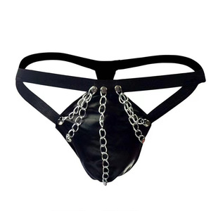Men's Sexy Thin Low-Rise Faux Leather <b>Boxer</b> Briefs <b>Black</b> One Size Open Crotch Special Occasion Underwear - Product Image 5