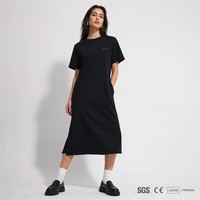 Robe midi unie en coton lavé doux 200 GSM pour femme, col rond, personnalisable avec logo OEM, vente en gros
