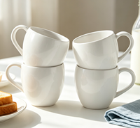 Ensemble de 4 tasses à café en grès blanc écologique de 16 oz, forme ventrue moderne, personnalisable avec logo, pour la vente en gros