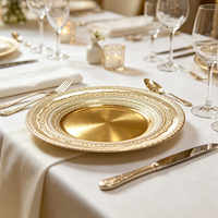 Assiettes de présentation classiques réutilisables en plastique PP doré de 13 pouces, durables, pour la décoration de table de mariage et de la maison