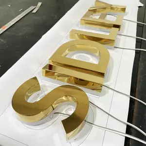 Fabricado Lettering Fornecedor Sinal De Metal Personalizado Ouro Logotipo Loja Sinal 3d Sinal Retroiluminado Carta De Aço Inoxidável