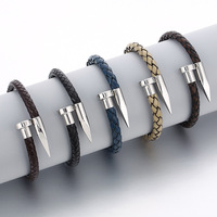 Bracelet Manchette en Cuir de Vache Tressé, Bijoux Fantaisie en Acier Inoxydable avec Fermoir Magnétique à Vis, pour Hommes et Femmes