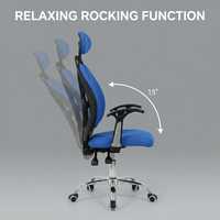 Chaise de bureau ergonomique à dossier haut bleue, pivotante, avec support lombaire pour espace de travail