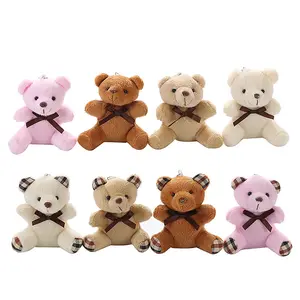 Botu wholesale 9cm Tie Teddy Bear plush dolls kawaii cartoon stuffed animal bag pendant promotion gifts mini plush toys keychain