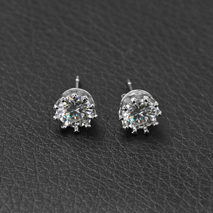 18K Gold Plated Crown Halo Moissanite <b>Stud</b> <b>Earrings</b> 2CT 6.5MM D VVS1 Women's Bridal <b>Earrings</b> Wholesale Custom - Product Image 1