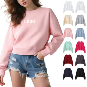Wholesale 350gsm Winter Cloth Women's Hoodies Sweatshirts Custom Logo Long Sleeve Crewneck Sweaters Cropped Sweatshirts