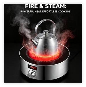 <span class=keywords><strong>Cocina</strong></span> Infrarroja Redonda AMOR Mini, Control por Perilla, 1200W Reales, Acero Inoxidable, Portátil, con Temporizador y Pantalla Digital - Product Image 6