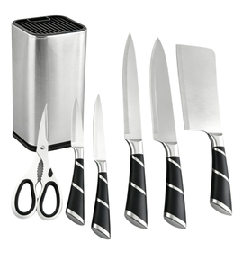 Ensemble de couteaux de cuisine 7 pièces en acier inoxydable premium avec manche ergonomique noir - Stock important - Product Image 1
