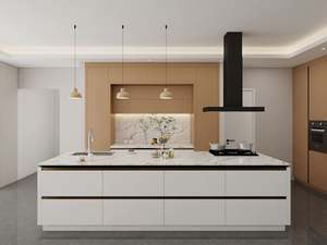 Gabinetes de Cocina Modernos de Estilo Europeo con Acabado en Melamina en Tonos Blanco y Madera - Product Image 6