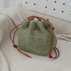 Sac seau élégant en paille tressée personnalisé avec doublure en polyester de couleur unie, sac à main créatif pour femme, idéal pour la plage ou à porter en bandoulière - Product Image 6
