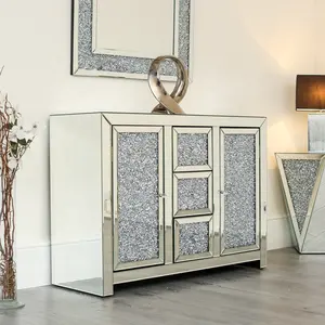 Living Room Bedroom Furniture Sparkly Crushed Diamond Mirrored Sideboard Chest of Drawers Cabinet