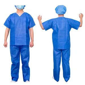 Medical Supplies Disposable SMS Scrub suits Nurse/Doctor/ patient pajamas surgical suits with Shirt and pants