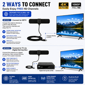 Antenne TV numérique intérieure amplifiée 4K 1080P avec câble <span class=keywords><strong>coaxial</strong></span> de 3 m, chaînes gratuites, sans frais mensuels, Plug and Play, portée 200 milles - Product Image 5