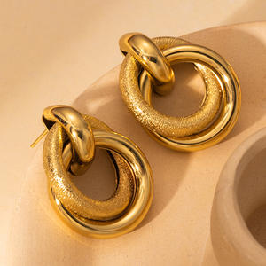 ट्रेंडी उन्नत गहने 18k pvd गोल्ड प्लेटेड ज्यामितीय मल्टीपल सर्कल स्टेनलेस स्टील ड्रॉप इयररिंग सेट - Product Image 5