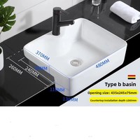 Lavabo en céramique semi-encastré minimaliste moderne avec rebord fin, installation monotrou pour comptoir de salle de bain